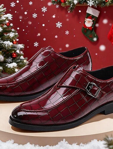  Herre Munkesko Julesko Store størrelser Gange Årgang Fritid Britisk Daglig PU Lær Bekvem Knehøye støvler Spenne Svart Burgunder