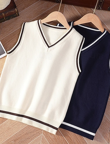  Dzieci Dla chłopców Sweter sweter Kolorowy blok Bez rękawów W serek Na zewnątrz Moda Granatowy Jesień Odzież 4-12 lat