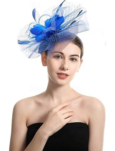  Stroik Tiul Pióro Kapelusz Fedora Ślub Herbaciane przyjęcie Wyścigi konne koktajl Elegancja Zabytkowe Prosty Z Pióro Winieta Nakrycia Głowy