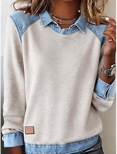  Női Blúz Színes Stílusos Alkalmi Hosszú ujj Állógallér Normál felsők Napi Kollázs Fekete Fehér Sárga Rubin Narancssárga Tavasz Ősz Tél