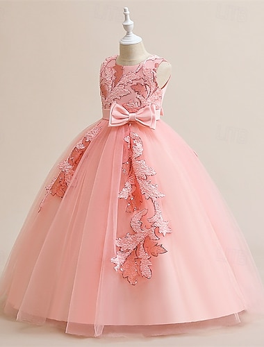  Bambini Ragazze Abito Vestito da Festa Tinta unica Senza Maniche Formale Performance Occasione speciale Nodo da legare Rete Moda Quotidiano Principessa Poliestere Maxi Vestito da Festa Vestito a