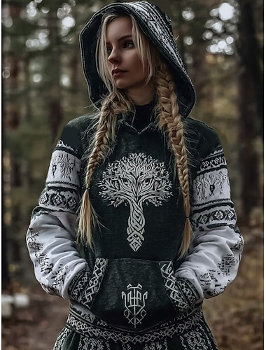  女性用 プルオーバー フーディー スウェットシャツ 動物 トライバル ヴィンテージ カジュアル 長袖 フード付き レギュラートップス カジュアル ブラック パープル カーキ色 春 秋 冬