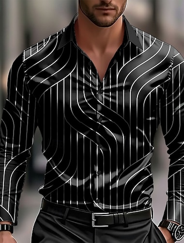  Per uomo Motivo Geometrico Onde Arte astratta Camicia Camicia in raso Camicia elegante Manica Lunga Business Casual Vacanza Abbigliamento Quotidiano Estate Primavera Autunno Collo ripiegato Stampa 3D
