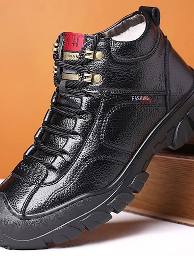  Pánské černé volnočasové boty z umělé kůže s tlumením nárazů - praktická a stylová obuv na cestování a outdoorové aktivity