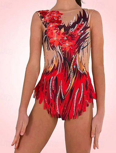  rytminen voimistelupuku naisten tyttöjen luistelupuku voimistelupuku värjäys erittäin elastinen ammattilaisten kilpailuluisteluasu kristalli/strassi hihaton luistelu