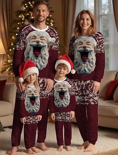  père Noël Pyjamas de Noël en famille Vêtements de Nuit Homme Femmes Garçons Fille Tenues assorties à la famille Doux Noël Motif Adultes Enfant Noël Nouvel An la veille de Noël Noël Vacances Vêtements