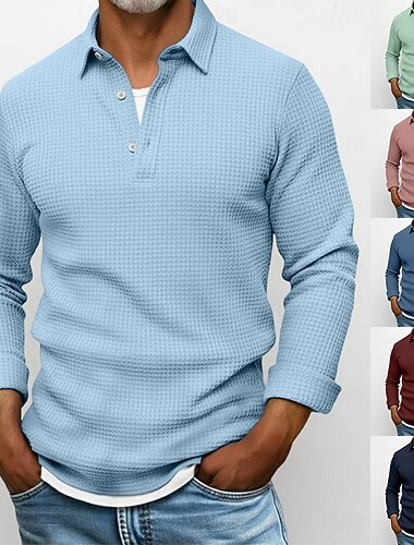  Homme Chemise Chemise gaufrée Chemise Décontractée Chemise à col officier Chemise Boutonnée Rose Claire Vin bleu marine Bleu Vert manche longue Uni Revers Henley Occasionnel Quotidien Vêtement Tenue