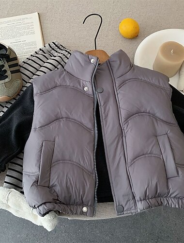  Barn Gutt Vest frakk Yttertøy Helfarge Ermeløs Hold Varm Frakk utendørs Mote Daglig Svart Kakifarget Grå Høst Vinter 4 år +