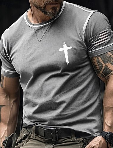  Homme T-shirt Chemise à manches courtes Manche Courte Col ras du cou Été Drapeau Américain Croix Mode Designer Basique Imprimé Vacances Rue Sortir Noir Rouge Orange T-shirt haut de gamme pour homme