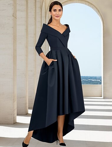  A-linja Kokopitkä Coctail-asu 3/4 hiha Olkaimeton Tyylikäs Vintage Juhla Polyesteri Morsiammen äidin asu kanssa Laskokset