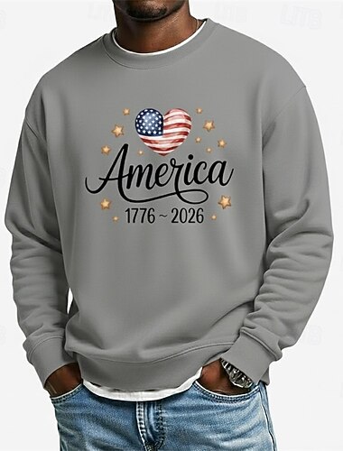  Herren-Sweatshirt mit US-Flagge zum 250. Jahrestag – Sportlich, modisch, klassisch, Rundhalsausschnitt, ideal für Outdoor und Urlaub, in Pink, Rot, Grün und Grau, mit Print, für Frühling und Herbst,