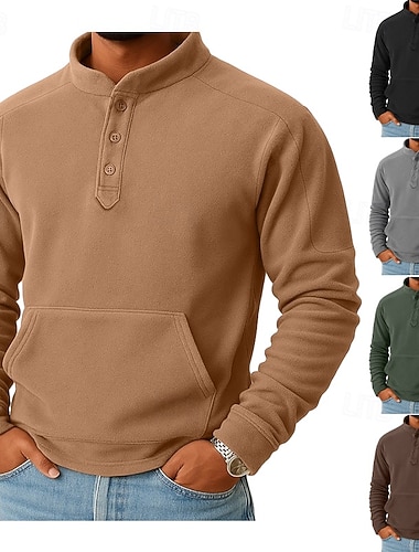  Homens Moletom Moletom de lã Moletom com capuz Preto Verde Escuro Cáqui Café Cinzento Henley Tecido Patchwork bolso canguru Desportos e Ar livre Casual Diário Roupa de rua Legal Roupa de Esporte