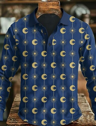  Miesten Kuvitettu Polo Pitkähihainen Poolopaidat Kauluskäänne Vapaa-aika ulko- Urheilu- ja treenivaatteet Arki-asut 3D-tulostus Napit Kevät Syksy Talvi Sininen Purppura Ruskea