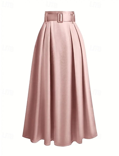  Damen Satinröcke Mode Maxi Hohe Taille Röcke Einfach Plissiert Mikroelastisch Täglich Date Wein Schwarz Rosa Dunkelgrün Frühling Seide wie Satin Polyester