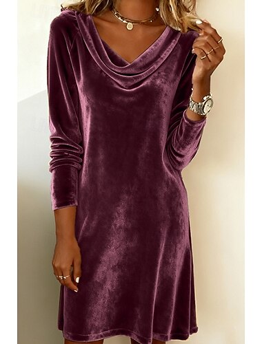  Dámské Midi šaty Plášťové šaty Bodycon šaty Večírek Narozeniny koktejl Vánoce Denní Běžný Bez vzoru Dlouhý rukáv Tričkový Vodní modrá Stříbrná Vínově rudá Černá Podzim Zima