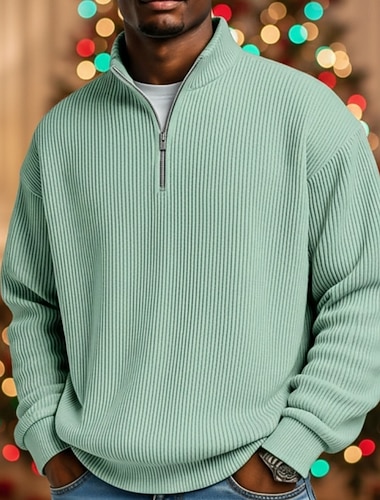  Herren Cordhemd Poloshirts Urlaub Straße Viertelreißverschluss Langarm Mode Basic Einfarbig Reißverschluss Herbst Frühling & Herbst Herbst Winter Bequeme Passform Schwarz Wein Dunkelgrün Kaki