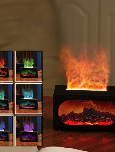  Kominek 3D, urządzenie do aromaterapii, pulpit, symulacja retro, mini tęczowy płomień, nastrojowe światło, nawilżacz, zasilacz USB, sypialnia, salon, nastrojowe światło