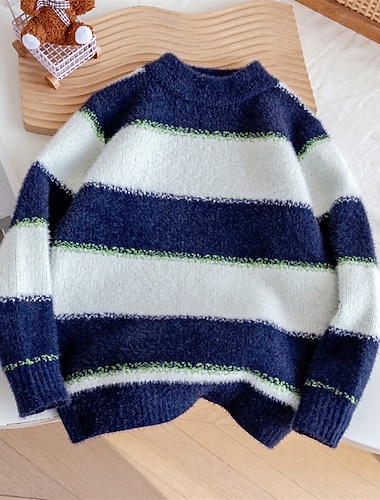  Dzieci Dla obu płci Sweter sweter Naszywka Długi rękaw Zatrzymujący ciepło Na zewnątrz Moda Niebieski Jesień Odzież 4-12 lat