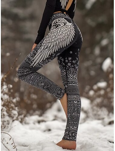  Damen Leggings Urlaub Vintage Ethno-Stil Volle Länge Hohe Taille Grafik Geometrisch Paisley-Muster 3D-Druck Schnelltrocknend Atmungsaktivität Weich Dehnbar Urlaub Formell Straße Blau Wein Schwarz Weiß