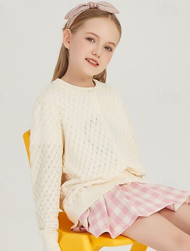  Děti Dívčí Svetr Cardigan Pevná barva Venkovní Dlouhý rukáv Tlačítko nahoru Módní 4-12 let Podzim Světlá růžová Trávová zelená Béžová