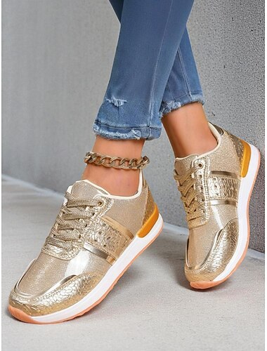  scarpe da ginnastica da donna color oro metallizzato: comode e leggere per l'uso quotidiano e per le passeggiate