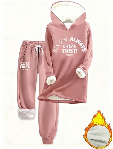  Γυναικεία Καθημερινά Στυλάτο Σετ δύο τεμαχίων Φόρμα Σετ παντελονιών Μακρυμάνικο Με Κουκούλα Γραφική Γράμμα Κορδόνι Στάμπα Causal Καθημερινά Θαλασσί Μαύρο Ανθισμένο Ροζ Φθινόπωρο Χαλαρή Εφαρμογή