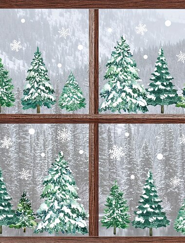  Naklejki ścienne z motywem świątecznym, samoprzylepne, przedstawiające śnieżne drzewo, zimowa sceneria świąteczna, dekoracja do salonu, sypialni i na imprezę