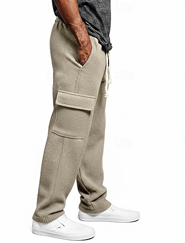  Pánské Vaflová Kargo kalhoty Nákladní tepláky Kalhoty Tepláky s rovnými nohama Šňůrky Elastický pas Multi kapsa Bez vzoru Odvod vlhkosti Prodyšné Plná délka Outdoorové sporty Ležérní Denní prázdniny