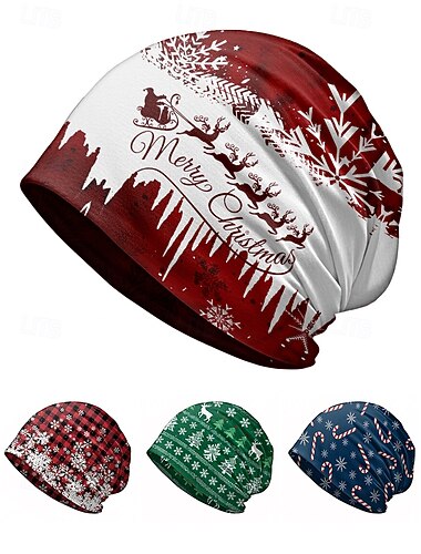  Unisex-Weihnachtsmütze mit Muster, kann auch als Halstuch verwendet werden, elastisches Material, vielseitig einsetzbar, geeignet für Winterfeiertage, als Geschenk für Freunde und Familie und für Outdoor-Aktivitäten.
