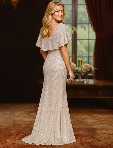  Hüvely Column Padlóhosszú Csillogó Ruha Bálruha Party Ruha Anyós Ruha Ujjatlan V Nyakú Elegáns Vintage Party Csillogóval