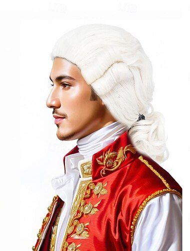  פאה לבנה, תלתל בסגנון ריג'נסי, פאה מצחיקה לגברים, ג'ורג', למסיבת פסטיבל קרנבל