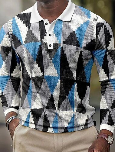  Miesten Väripalikka Vohveli poolopaidat Pitkähihainen Poolopaidat Kauluspaidat Business Casual liiketoiminta Käytä töihin Arki-asut Napit Kevät Syksy Talvi Rubiini Sininen Ruskea