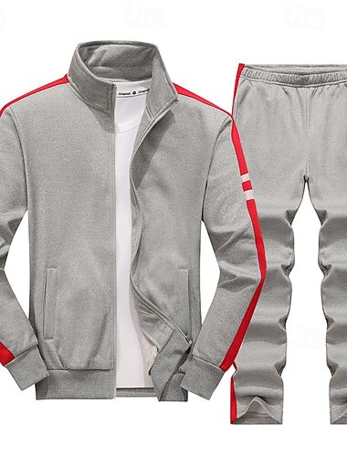  Per uomo Maglia Tuta da Ginnastica Set di abiti Collo alla coreana All'aperto Quotidiano Sportivo Coulisse Con zip Tasca Blocco di colori Blu Nero Grigio Poliestere Abbigliamento sportivo Moda