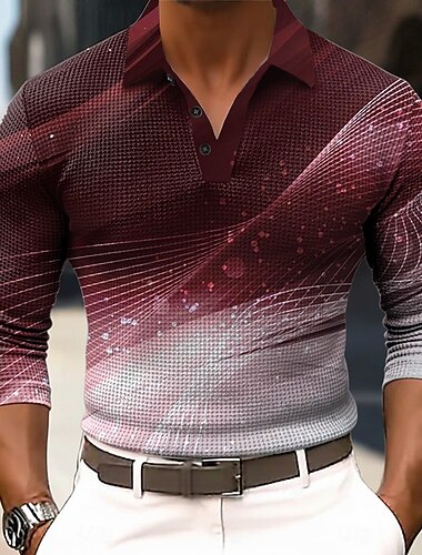  Ανδρικά Αφηρημένο Γεωμτερικό Βάφλα Πόλο Μπλουζάκια Μακρυμάνικο Μπλουζάκια πόλο Πουκάμισα με γιακά Business Casual Επιχείρηση Φορέστε στη δουλειά Καθημερινά Ρούχα Κουμπιά Άνοιξη Φθινόπωρο Χειμώνας