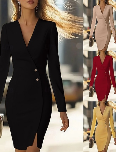  Dame Mini kjole Blazer kjoler Tubekjole Elegant Mote Moderne Daglig Kontor Ferie Normal عادي Langermet V-hals Svart Gul Rosa Rød Høst Vinter