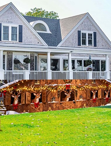  Kerstdecoratie met fantasiebanner in de vorm van een buitenfestival met rendierpatroon voor een feestelijke versiering van de tuin, muur of garagedeur