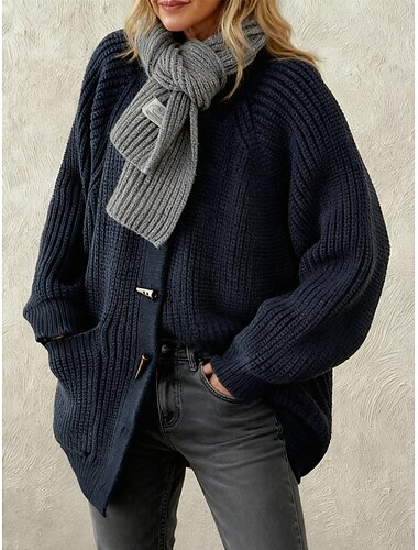  damegenser cardigan ullblandingsjakke vintage daglig tykk polokrage med krage strikket langermet vanlig topper strikket daglig olivengrønn midnattsblå høst vinter