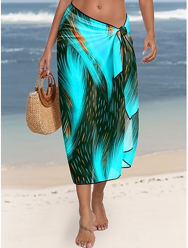  Women's Swimwear Cover Up wrap Swimsuit Vacation Vintage Ombre Geometic Strapless Sleeveless Bathing Suits