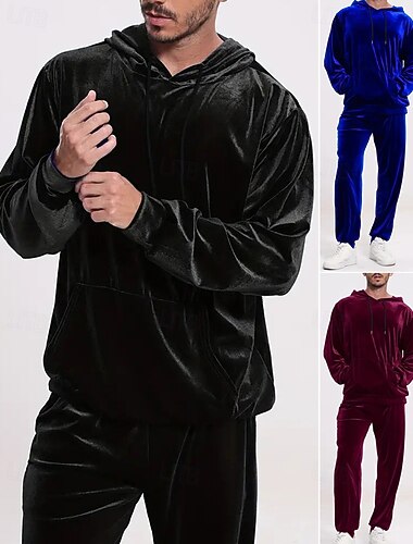  Homme Ensemble Survetement Sweat à capuche et pantalon Ensemble de tenues Ensemble de sweats à capuche Sweat à Capuche Extérieur Quotidien Sports Cordon de serrage Avec Poches Uni Rouge vin Noir Bleu