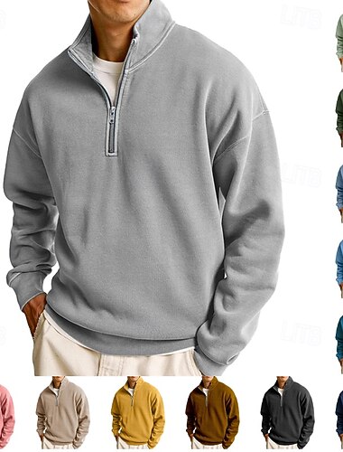  Herren Kapuzensweatshirt Sweatshirt Pullover Viertelreißverschluss Sweatshirt Denim Blue Schwarz Gelb Hellgrün Rosa Stehkragen Halber Reißverschluss Einfach Reißverschluss Sport & Outdoor Lässig