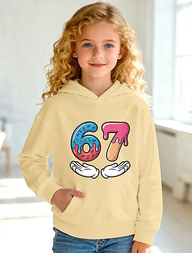  Unisex Dívčí 3D Grafika Vtipný slang 67 Kapuce Pullover Dlouhý rukáv 3D tisk Jaro Podzim Sportovní Módní Šik ven Děti 4-12 let Kapuce Venkovní Ležérní Denní Běžný