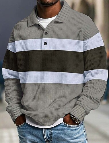  Per uomo Strisce orizzontali Magliette Polo a Nido d'Ape Polo da rugby Polo da Rugby Manica Lunga Magliette polo Bavero Abbigliamento Sportivo Casual Scuola Athleisure Abbigliamento quotidiano Stampa