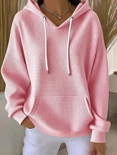  Γυναικεία Φούτερ πουλόβερ με κουκούλα και πουλόβερ Σκέτο Καθημερινό Μακρυμάνικο Με Κουκούλα Κανονικά μπλουζάκια Σπίτι Δρόμος Εξόδου Τσέπη Μαύρο Ανθισμένο Ροζ Σκούρο Ροζ Πορτοκαλί Γκρίζο