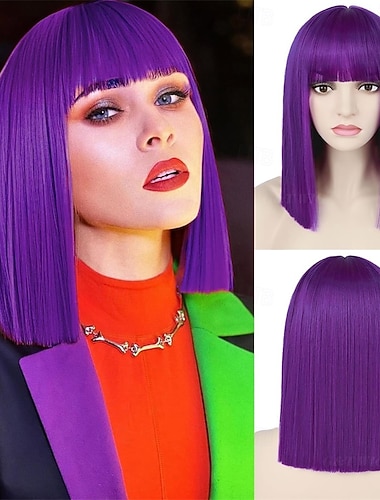  פאת קרנבל 2026 שחור כחול סגול ישר Bob קצר פאה סינתטית לפסטיבל מרדי גרא מִצעָד שיער לתחפושת קוספליי ל נשים