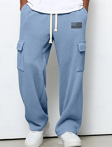 Homme Jogging Cargo Joggings Pantalons Pantalon de survêtement droit Pantalon gaufré Cordon de serrage Avec Poches Taille Élastique Drapeau Américain Confort Doux Extérieur Occasionnel Quotidien Mode