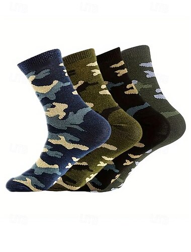  Calcetines de algodón para hombre, estampado camuflaje, multicolor, paquete de 4 pares, cómodos y resistentes para uso diario.