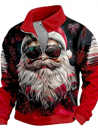  Noël Homme Père Noël Sweatshirt Frais Quotidien Élégant manche longue Col montant Extérieur Maison Cadeau Bleu Rouge Violet Vert Fermeture éclair Automne Hiver Designer S M L XL XXL XXXL