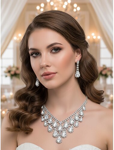  סט שרשרת ועגילים בציפוי כסף סגול לנשים - תכשיטי כלה קריסטל אלגנטיים לחתונות, נשפים ומסיבות רשמיות