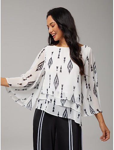  camicetta da donna bianca floreale manica 3/4 ampia scollo rotondo casual elegante vacanza primavera estate autunno