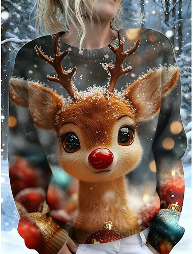  Рождественский женский свитер, милый, повседневный, с рисунком лося, с круглым вырезом, в стиле пэчворк, с длинным рукавом, обычный, вязаный, для рождественской вечеринки, праздника, армейский